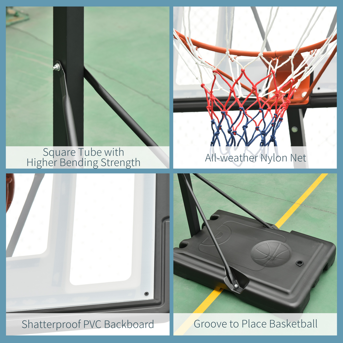 HOMCOM Basketball Hoop Freestanding 255-305cm Hoop Height Adjustable Stand with Backboard Wheels for Teens Adults Black