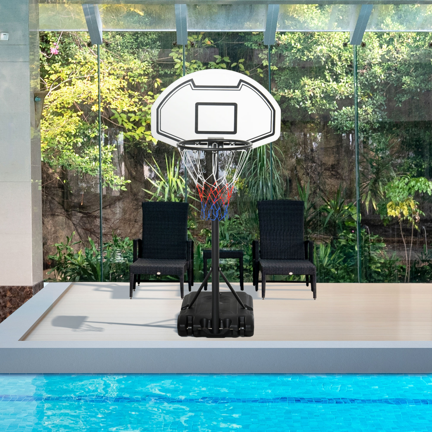 HOMCOM Basketball Stand 94-123cm Basket Height Adjustable Hoop For Kids Adults Suitable for Pool Side