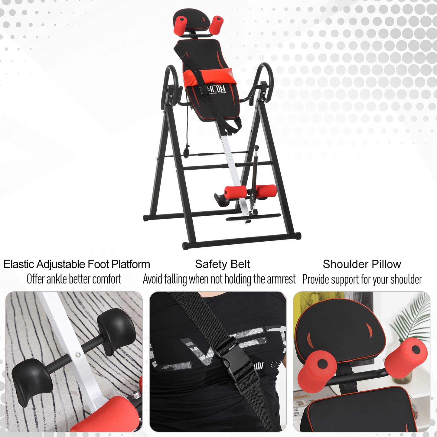 HOMCOM Gravity Inversion Table w/ Safety Belt Adjustable Hand Stand Home Back Stretcher Machine For Muscle Pain Relief