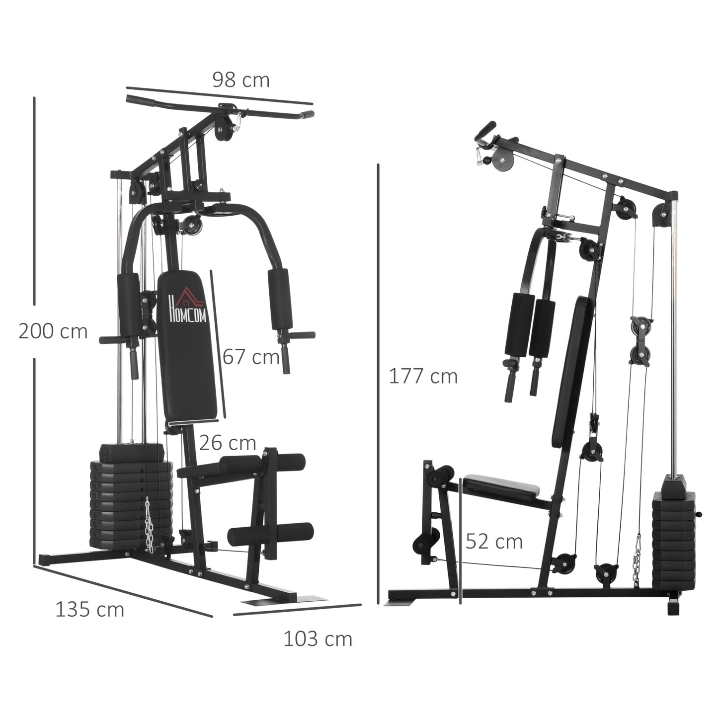 HOMCOM Multi Gym with Weights, Multifunction Home Gym Machine with 45kg Weight Stack for Full Body Workout and Strength Training