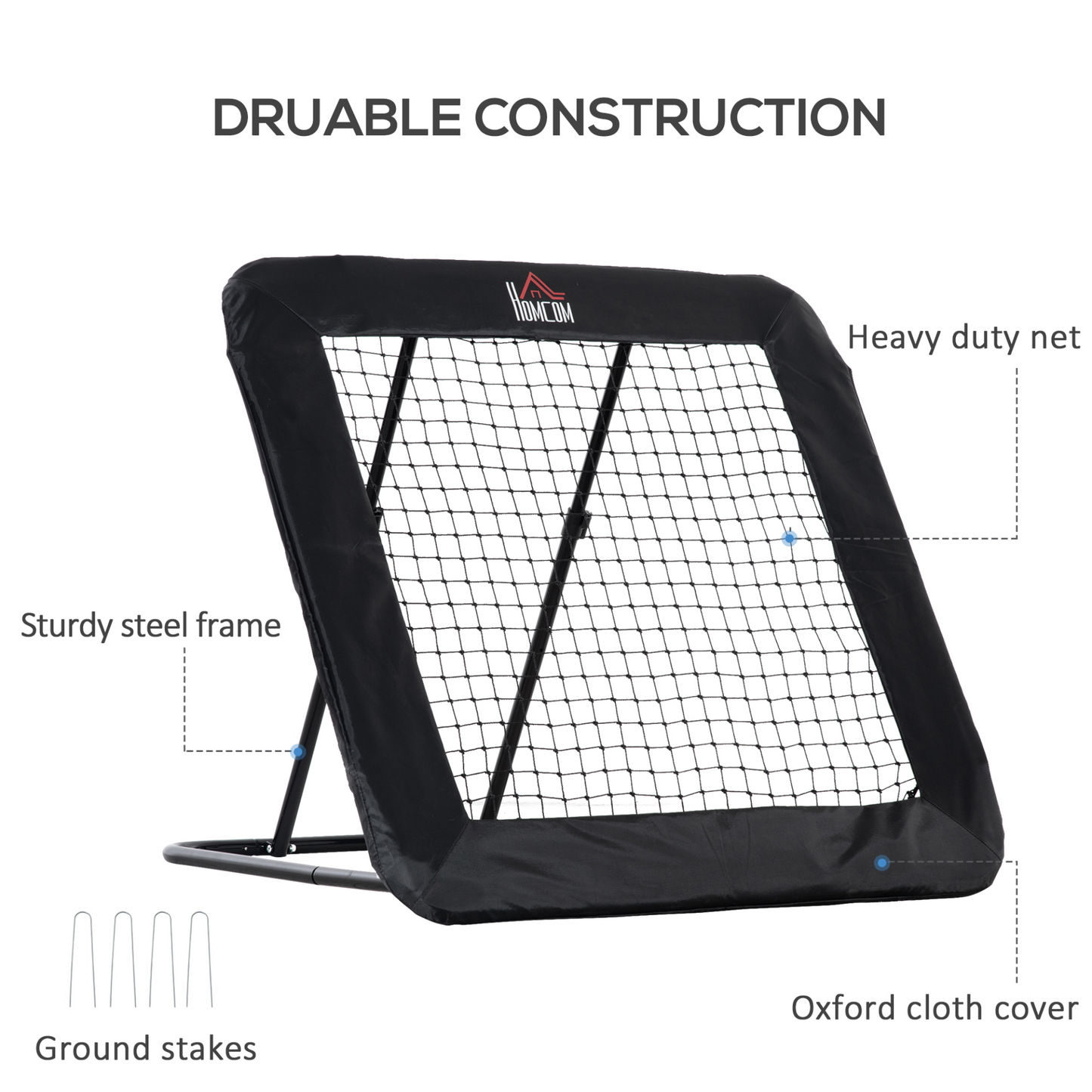 HOMCOM Football Training Net, Adjustable Angle Pitch Back Training Rebounder Net, Target Goal w/ Quick Folding Design