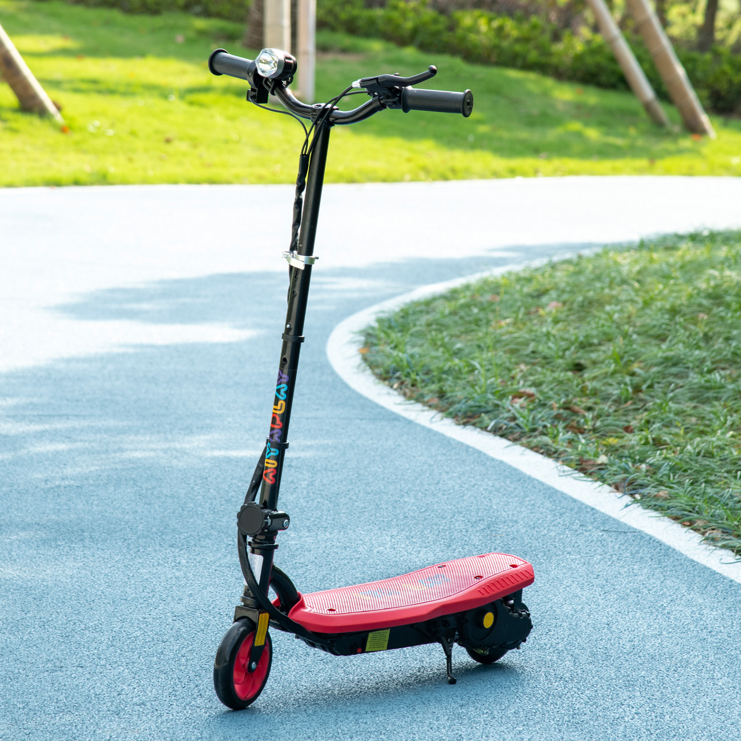 HOMCOM Folding Electric Scooter, 120W E Scooter with Three-mode LED Headlight, Warning Bell, Adjustable Height, 12 km/h Maximum Speed for 7 to 14 yrs, Red