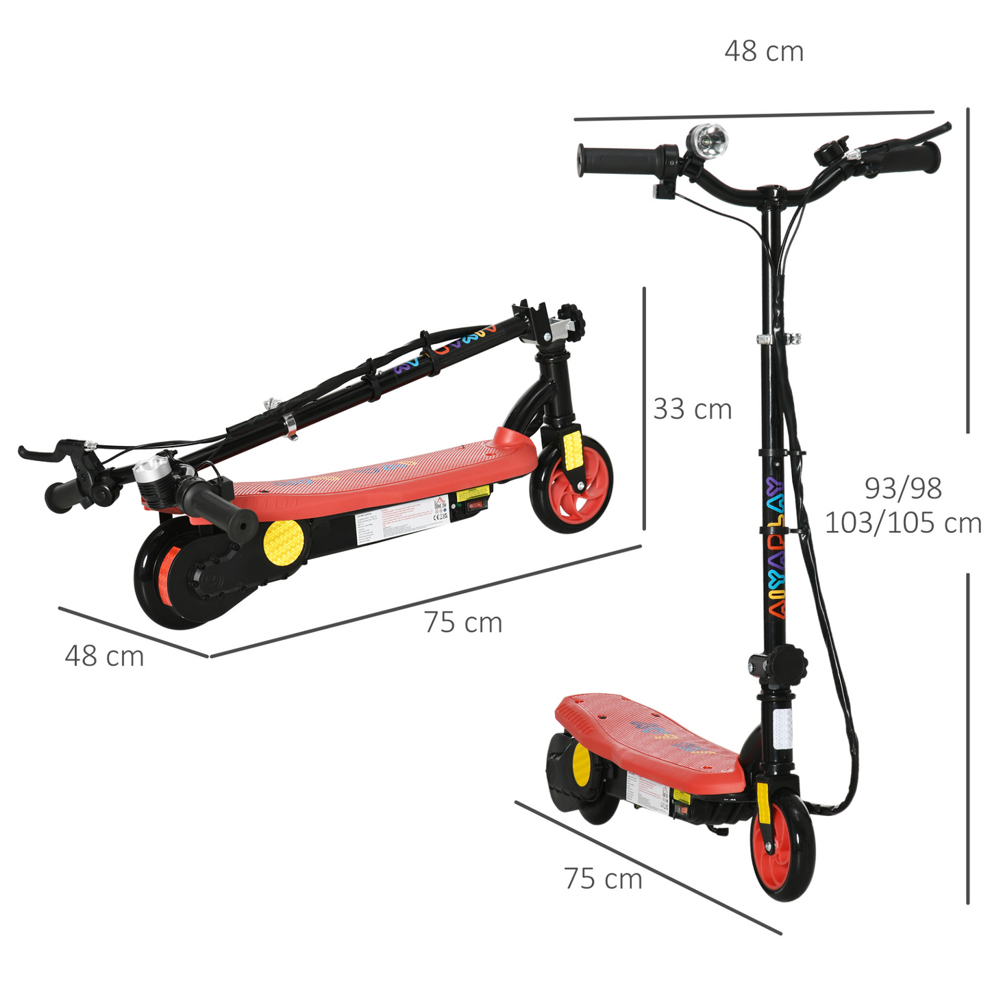 HOMCOM Folding Electric Scooter, 120W E Scooter with Three-mode LED Headlight, Warning Bell, Adjustable Height, 12 km/h Maximum Speed for 7 to 14 yrs, Red