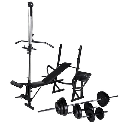 vidaXL Workout Bench with Weight Rack, Barbell and Dumbbell Set 30.5kg