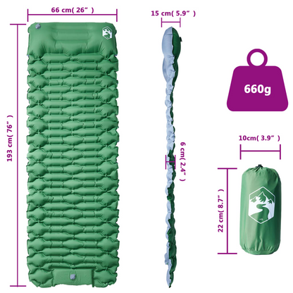 vidaXL Self Inflating Camping Mattress with Pillow 1-Person Green