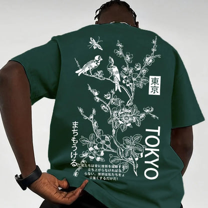 Tokyo Flower & Bird Print T-Shirt