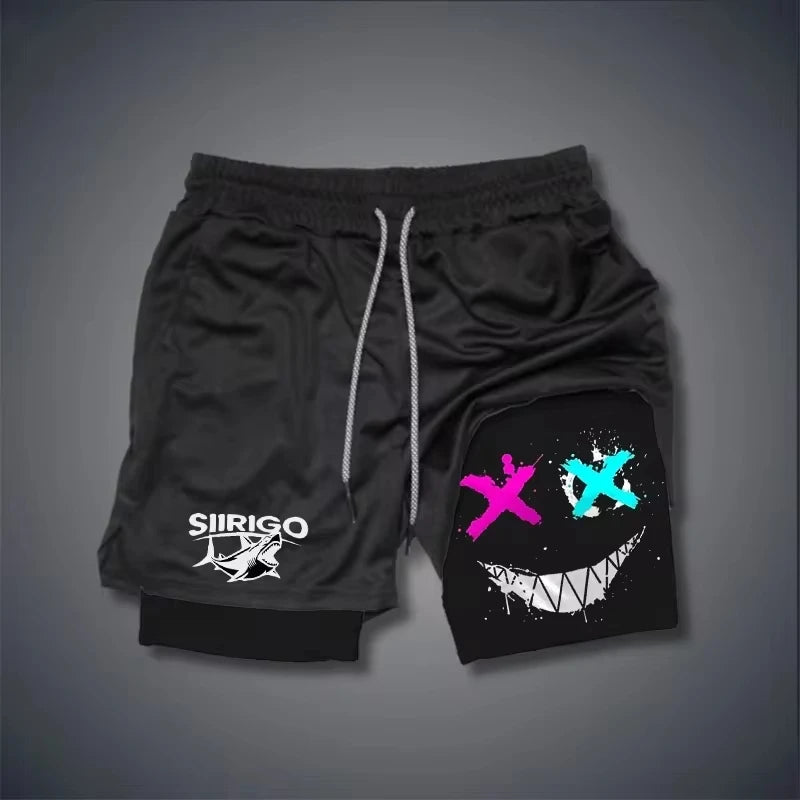 Men's Smiling Face Fitness Shorts – 2-in-1