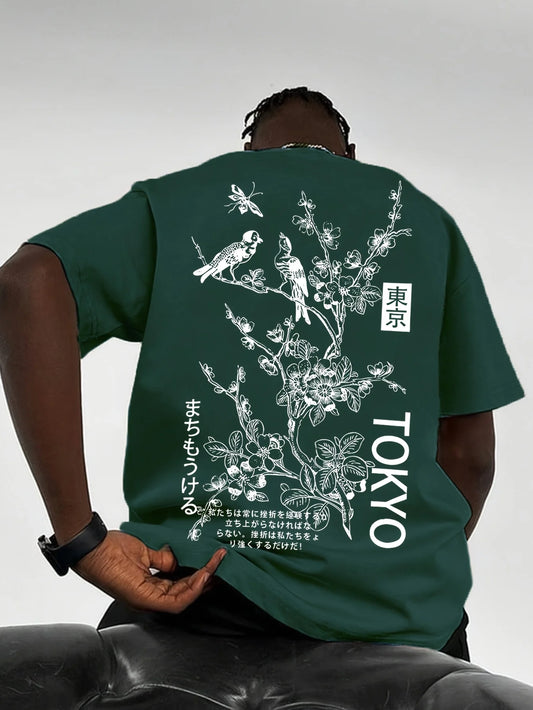 Tokyo Flower & Bird Print T-Shirt