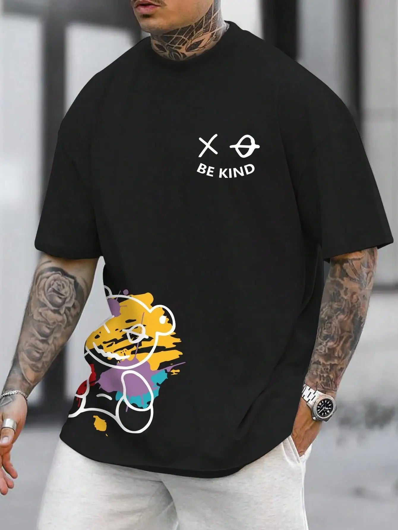 Minimalist Bear Print Men's Oversized T-Shirt