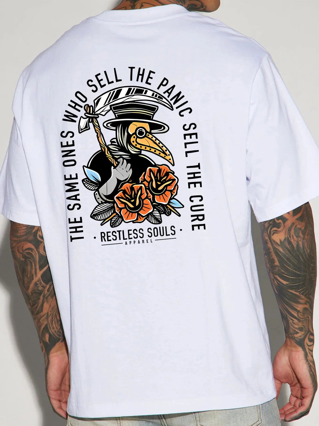 Round Neck Short Sleeve T-Shirt with Back Print