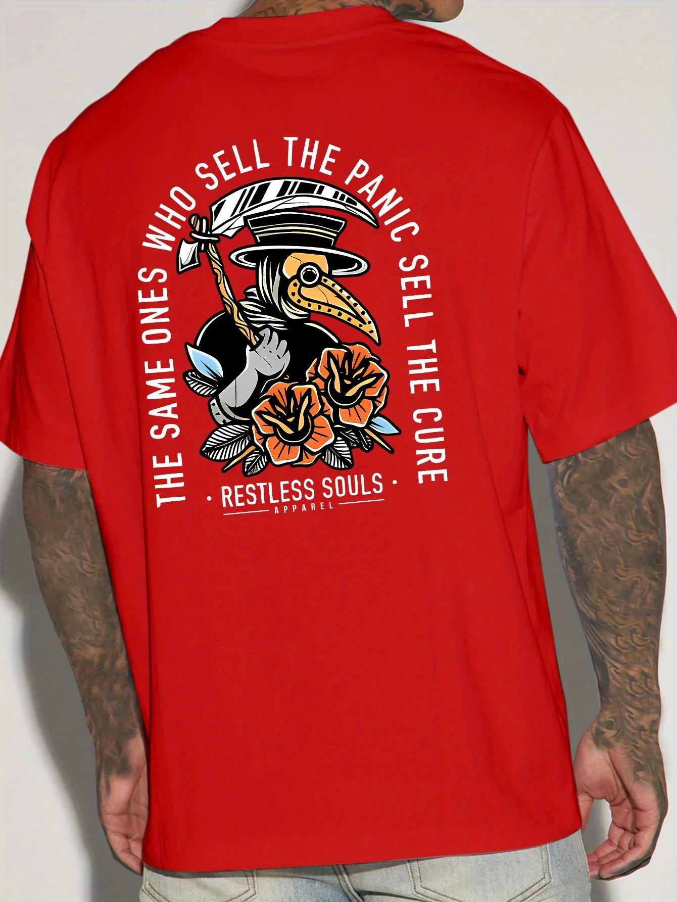 Round Neck Short Sleeve T-Shirt with Back Print