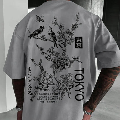 Tokyo Flower & Bird Print T-Shirt