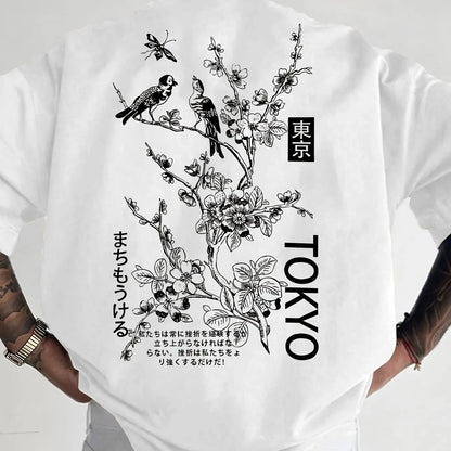 Tokyo Flower & Bird Print T-Shirt