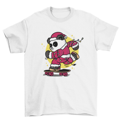 Skating santa panda t-shirt design