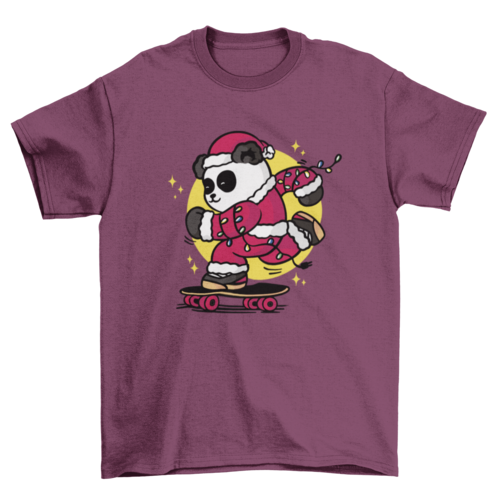 Skating santa panda t-shirt design