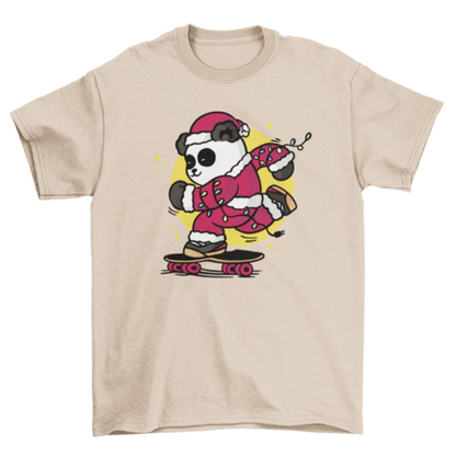 Skating santa panda t-shirt design