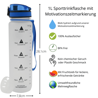 1L Sports Water Bottle with time marker and motivation