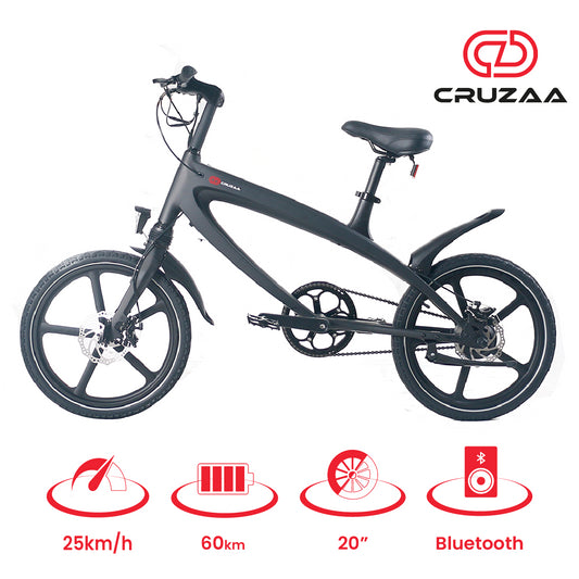 Official Carbon Black E-Bike with Built-in Speakers & Bluetooth (Range up to 60km)