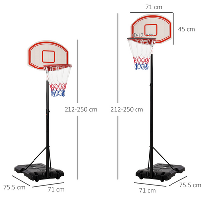 HOMCOM Portable Basketball Stand 175-215cm Adjustable Height Sturdy Rim Hoop w/ Large Wheels Stable Base Net Free Standing