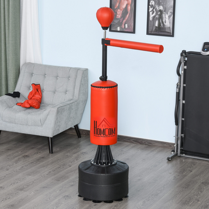 HOMCOM 3-IN-1 Freestanding Boxing Punch Bag Stand with Rotating Flexible Arm, Speed Ball, Waterable Base