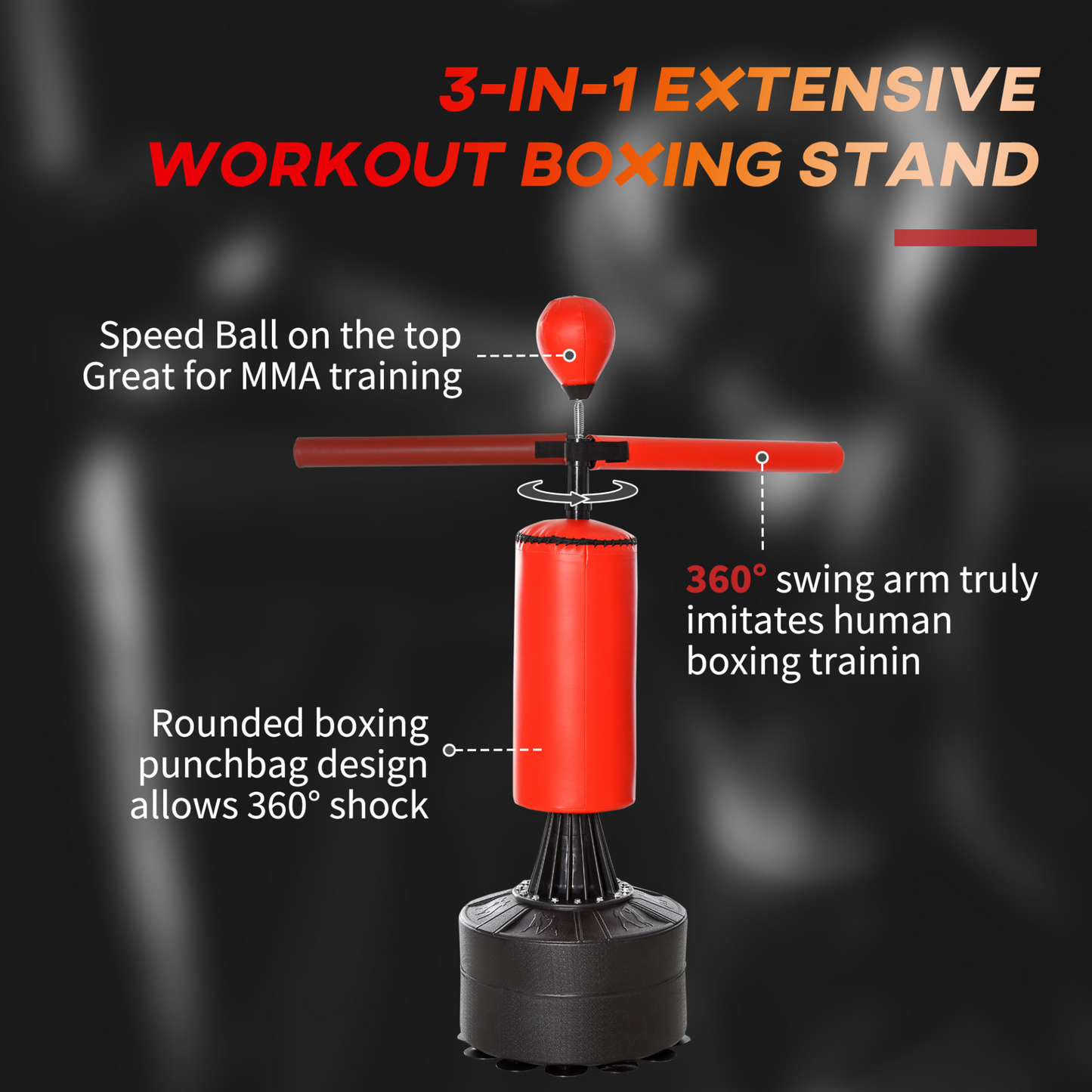 HOMCOM 3-IN-1 Freestanding Boxing Punch Bag Stand with Rotating Flexible Arm, Speed Ball, Waterable Base