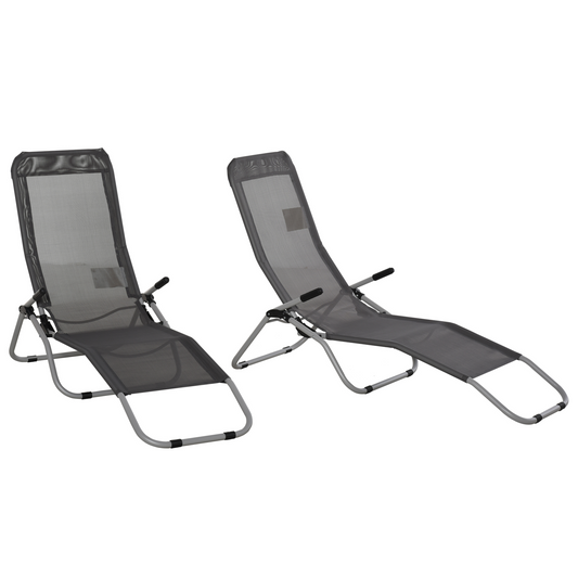 Outsunny Set of 2 Outdoor Patio Chaise Recliner Portable Lounge Chairs w/ Rust-Resistant Steel Frame & Adjustable Backrest, Grey