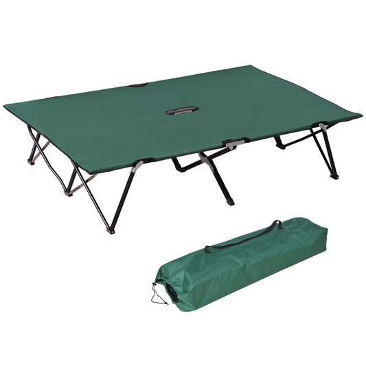 Outsunny Double Camping Bed Camping Cot Foldable Sunbed Outdoor Patio Sleeping Bed Super Light w/ Carry Bag (Green)