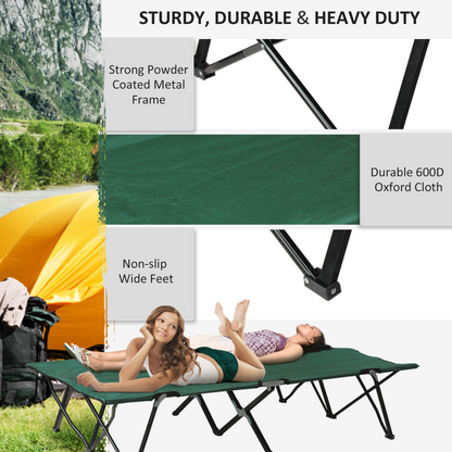 Outsunny Double Camping Bed Camping Cot Foldable Sunbed Outdoor Patio Sleeping Bed Super Light w/ Carry Bag (Green)