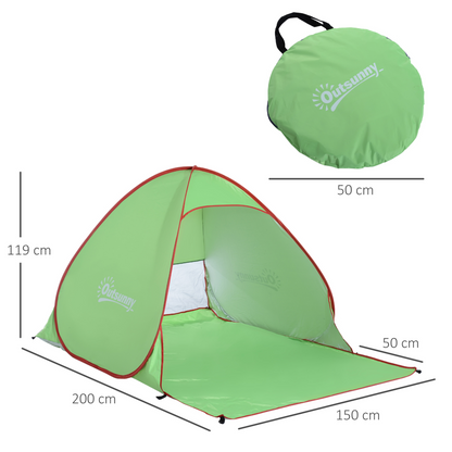 Outsunny 2-3 Person Pop up Tent Beach Tent Hiking UV 30+ Protection Patio Sun Shelter (Green)