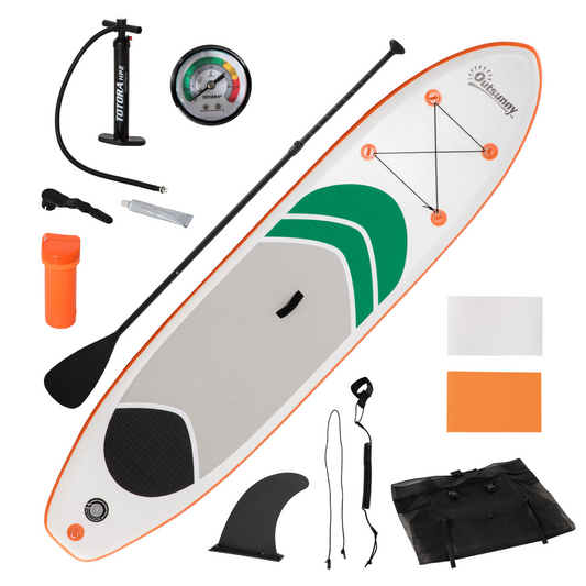 Outsunny 10'6" x 30" x 6" Inflatable Non-Slip Paddle Stand Up Board w/ Adjustable Aluminium Paddle, ISUP Accessories, Carry Bag, 320L x 76W x 15H cm - White