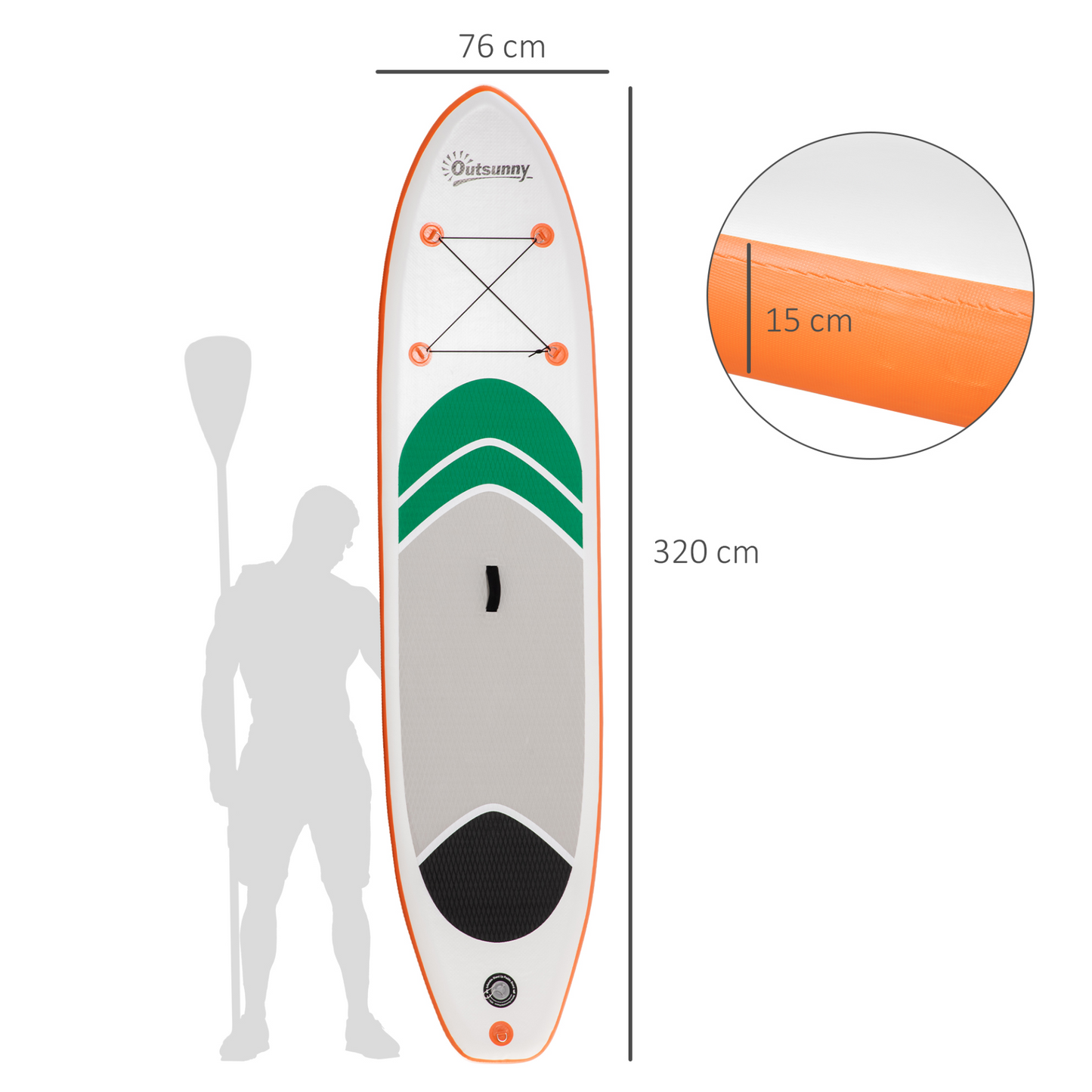 Outsunny 10'6" x 30" x 6" Inflatable Non-Slip Paddle Stand Up Board w/ Adjustable Aluminium Paddle, ISUP Accessories, Carry Bag, 320L x 76W x 15H cm - White