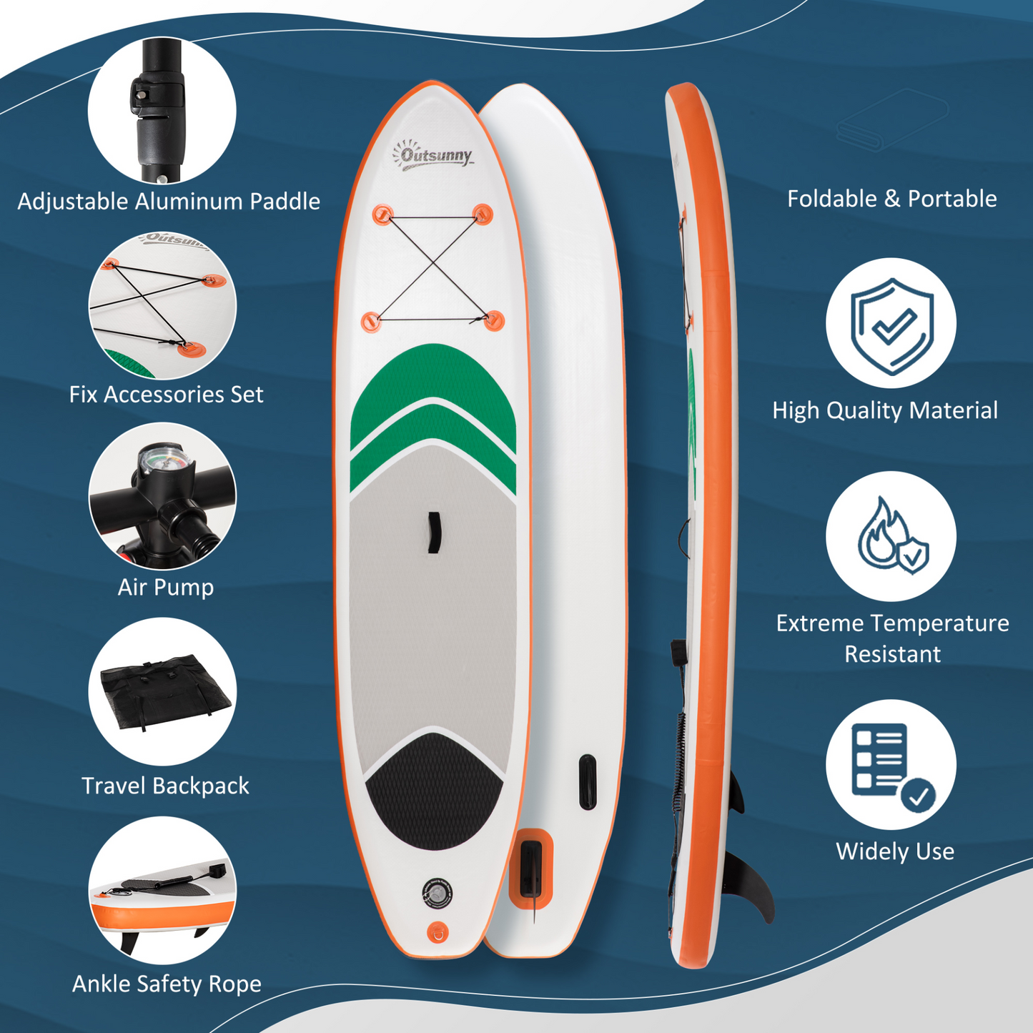 Outsunny 10'6" x 30" x 6" Inflatable Non-Slip Paddle Stand Up Board w/ Adjustable Aluminium Paddle, ISUP Accessories, Carry Bag, 320L x 76W x 15H cm - White