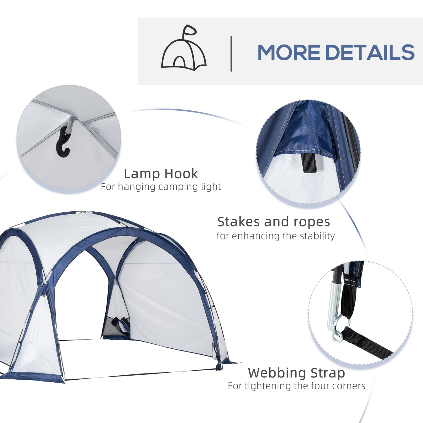Outsunny Dome Tent for 6-8 Person, Camping Tent with 4 Zipped Mesh Doors, Removable Polyester Cloth, Lamp Hook, Portable Carry Bag, White and Blue