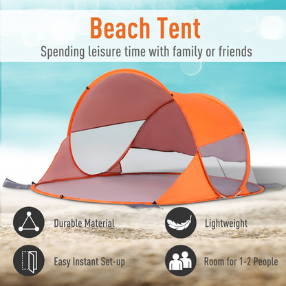 Outsunny 1-2 Person Pop up Beach Tent Hiking UV 30+ Protection Patio Sun Shade Shelter Portable Automatic - Orange