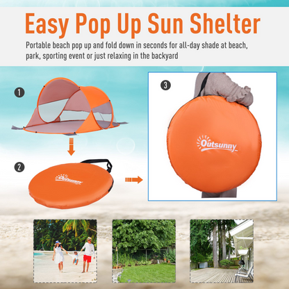Outsunny 1-2 Person Pop up Beach Tent Hiking UV 30+ Protection Patio Sun Shade Shelter Portable Automatic - Orange