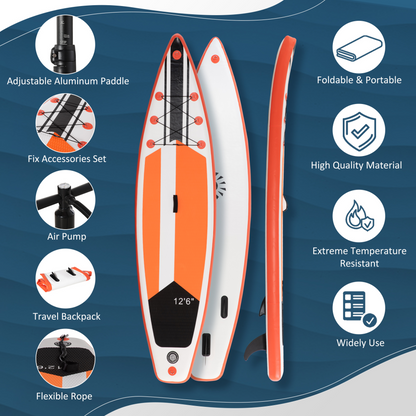 Outsunny 10'6" x 30" x 6" Inflatable Paddle Stand Up Board, Adjustable Aluminium Paddle, Non-Slip Deck Board w/ ISUP Accessories, Carry Bag, 320Lx76Wx15Hcm - White