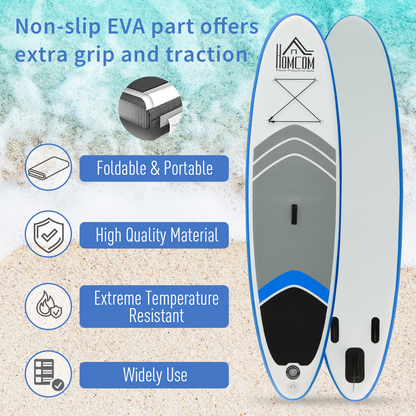 HOMCOM 10ft Inflatable Paddleboard Stand Up Paddle Board SUP Accessories Carry Bag Non-Slip Deck Adj Paddle Pump Leash Blue
