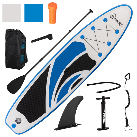 Outsunny 10'6" x 30" x 6" Inflatable Paddle Stand Up Board, Adjustable Aluminium Paddle Non-Slip Deck Board, with ISUP Accessories & Carry Bag, 320L x 76W x 15H cm