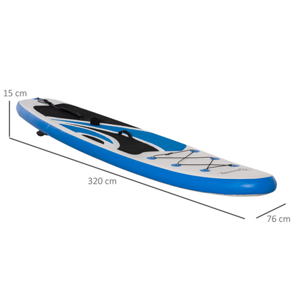 Outsunny 10'6" x 30" x 6" Inflatable Paddle Stand Up Board, Adjustable Aluminium Paddle Non-Slip Deck Board, with ISUP Accessories & Carry Bag, 320L x 76W x 15H cm