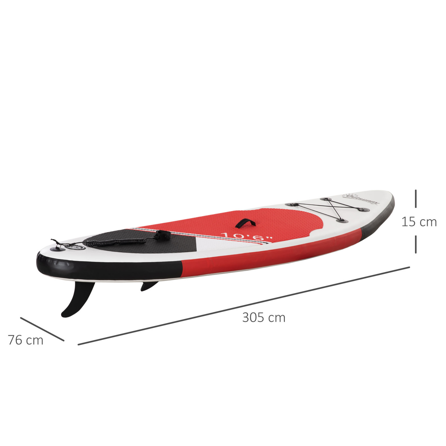 Outsunny 10' x 30" x 6" Inflatable Paddle Stand Up Board, Non-Slip Deck Board w/ Aluminium Paddle, ISUP Accessories, Carry Bag, 305L x 76W x 15Hcm - White