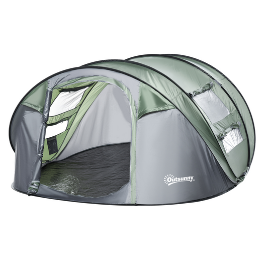 Outsunny 4-5 Person Pop-up Camping Tent Waterproof Family Tent w/ 2 Mesh Windows & PVC Windows Portable Carry Bag for Outdoor Trip Dark Green