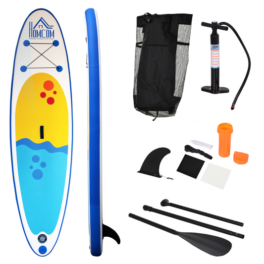 HOMCOM 10' x 30" x 4" Inflatable Paddle Stand Up Board, Adjustable Aluminium Paddle Non-Slip Deck Board, with ISUP Accessories & Carry Bag, 305L x 76W x 10H cm -Blue