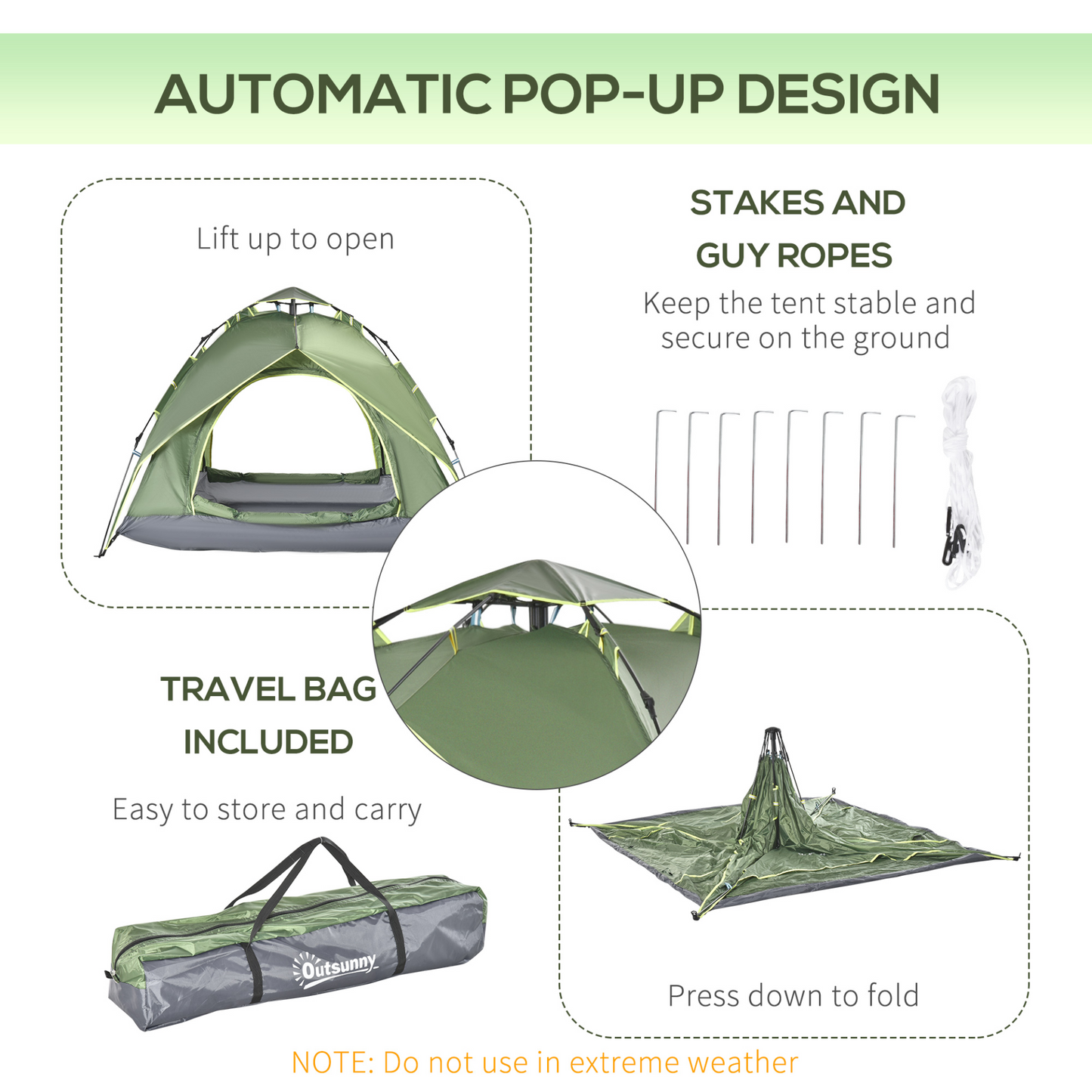 Outsunny 2 Man Pop Up Tent Camping Festival Hiking Family Travel Shelter Portable Double Layer Automatic Outdoor