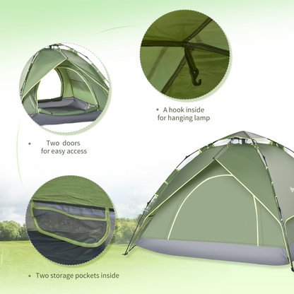 Outsunny 2 Man Pop Up Tent Camping Festival Hiking Family Travel Shelter Portable Double Layer Automatic Outdoor