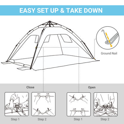 Outsunny 2 Man Pop-up Tent Beach Tent Sun Shelter w/ Windows Doors Hook Sandbags UV Protection Waterproof Outdoor Adventure Garden, Light Blue