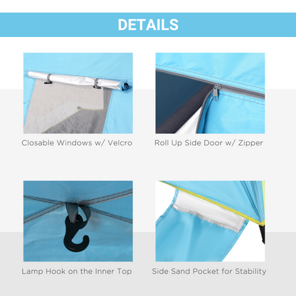 Outsunny 2 Man Pop-up Tent Beach Tent Sun Shelter w/ Windows Doors Hook Sandbags UV Protection Waterproof Outdoor Adventure Garden, Light Blue
