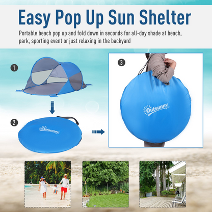 Outsunny 1-2 Person Pop up Tent Beach Tent Hiking UV 30+ Protection Patio Sun Shelter Portable Automatic - Blue