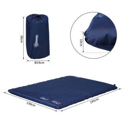 Outsunny 2 Person Camping Inflating Sleeping Mat Inflatable Mattress Ultralight Folding Bed Portable Air Pad for Outdoor Backpacking Hiking Travel - Blue